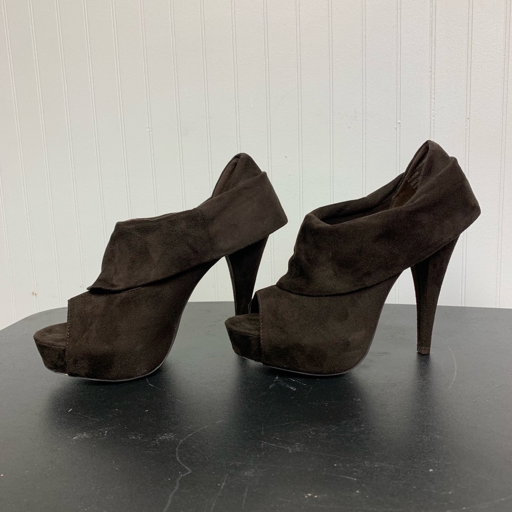 Brown suede platform heels